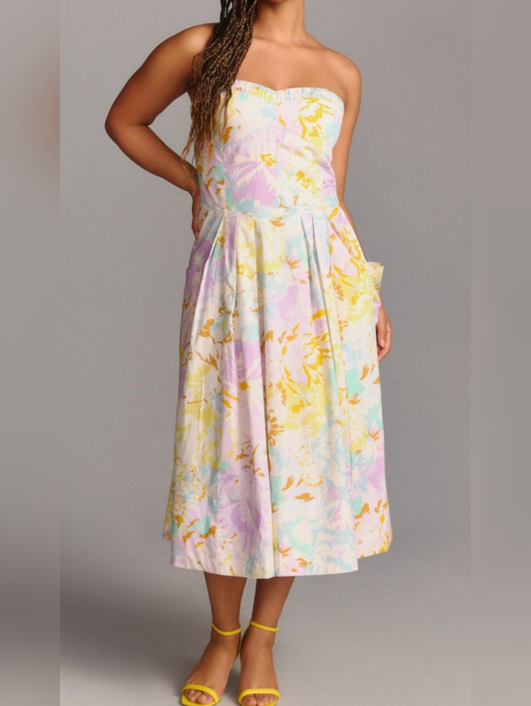 Anthropologie Maeve Cotton A-Line Bone Bodice Midi Dress